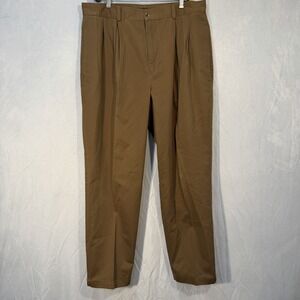 Vintage Bugle Boy Men's Brown Pleated Chino Pants Size TRUE 36x34 Loose Fit